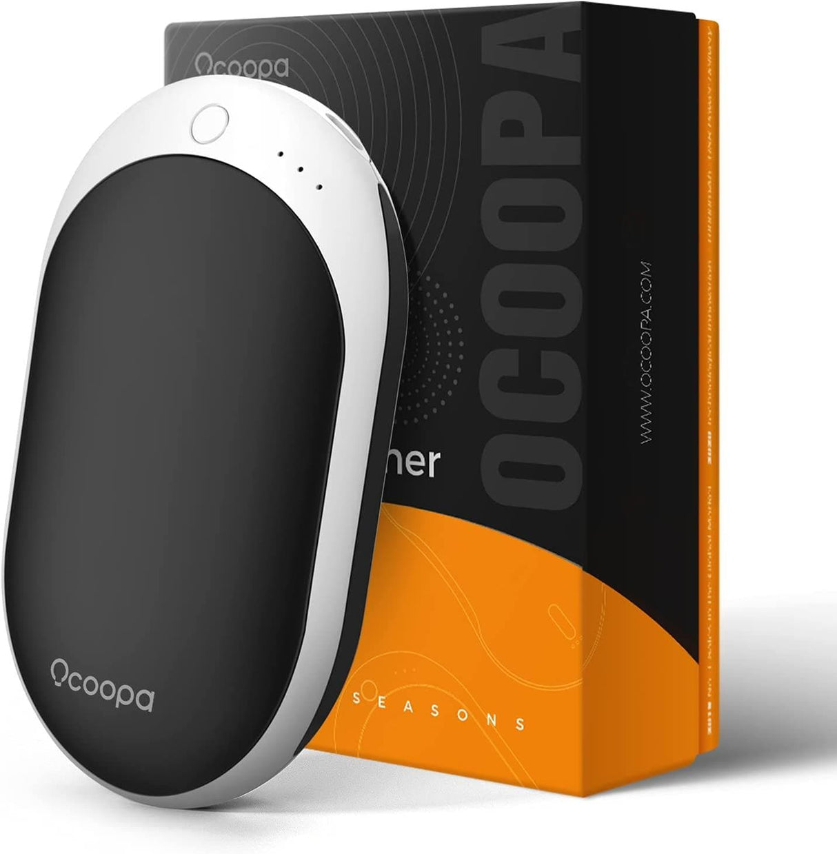 OCOOPA A8 Rechargeable Hand Warmer with 7,800mAh battery, dual charging ports, rapid heating, and 8 hours of continuous warmth.