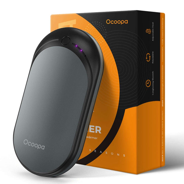 OCOOPA 118D 5,200mAh Double-Sided Heating Hand Warmer with energy efficiency, up to 10 hours of warmth, rapid heating, and USB-C charging.