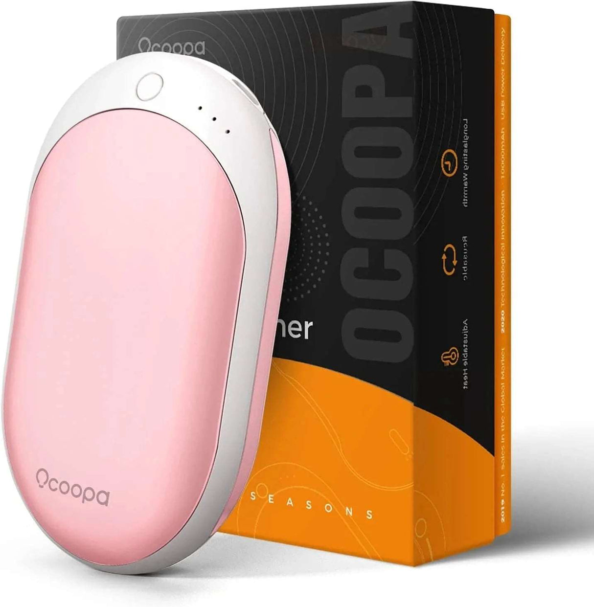 OCOOPA A8 Rechargeable Hand Warmer with 7,800mAh battery, dual charging ports, rapid heating, and 8 hours of continuous warmth.